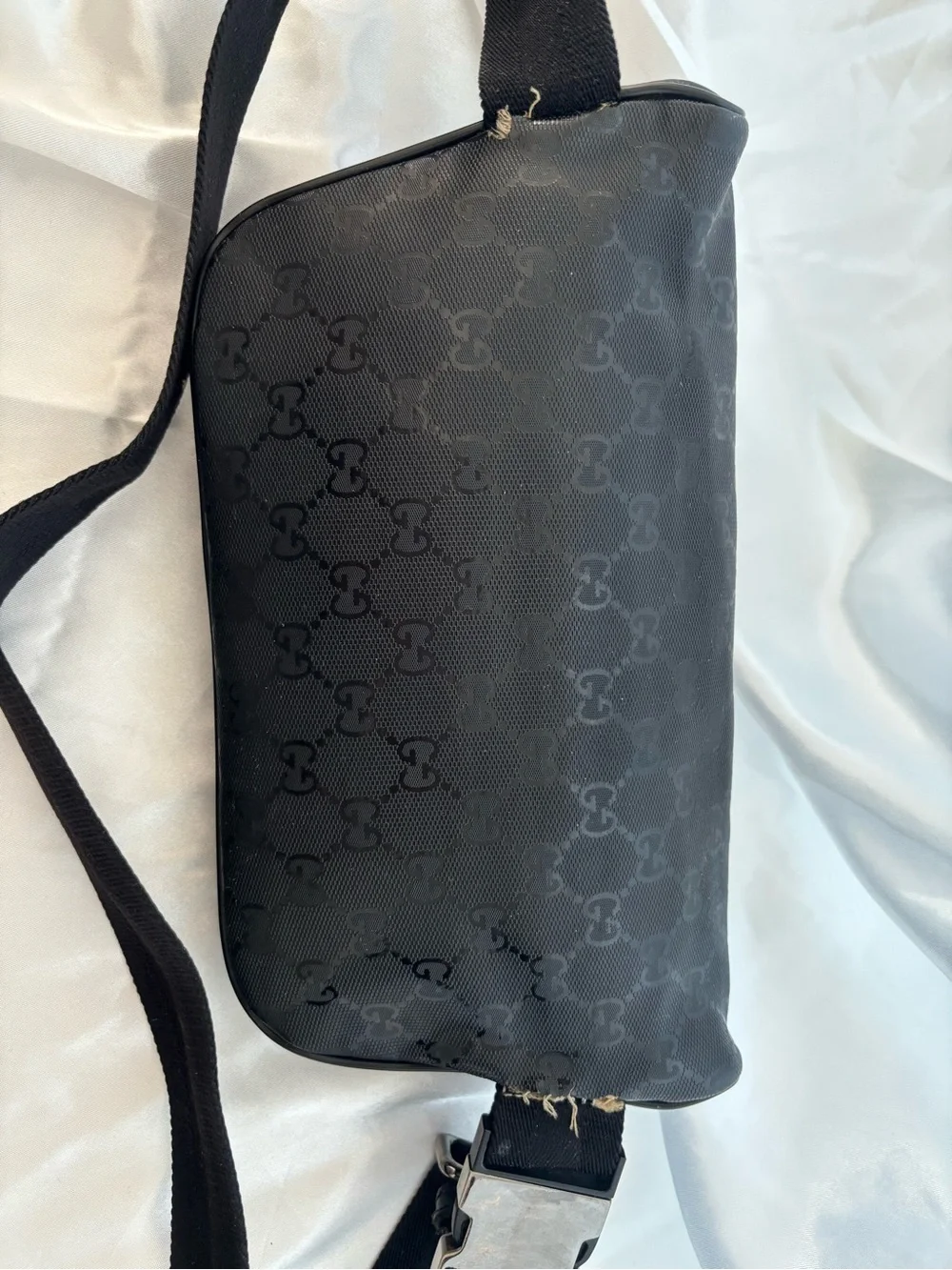 Gucci Black Leather Belt Bag with Silver Buckle